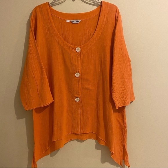Liz And Jane Scoop Neck Button Down  Blouse Women L Top Tunic Pre-Shrink Orange - Picture 1 of 9